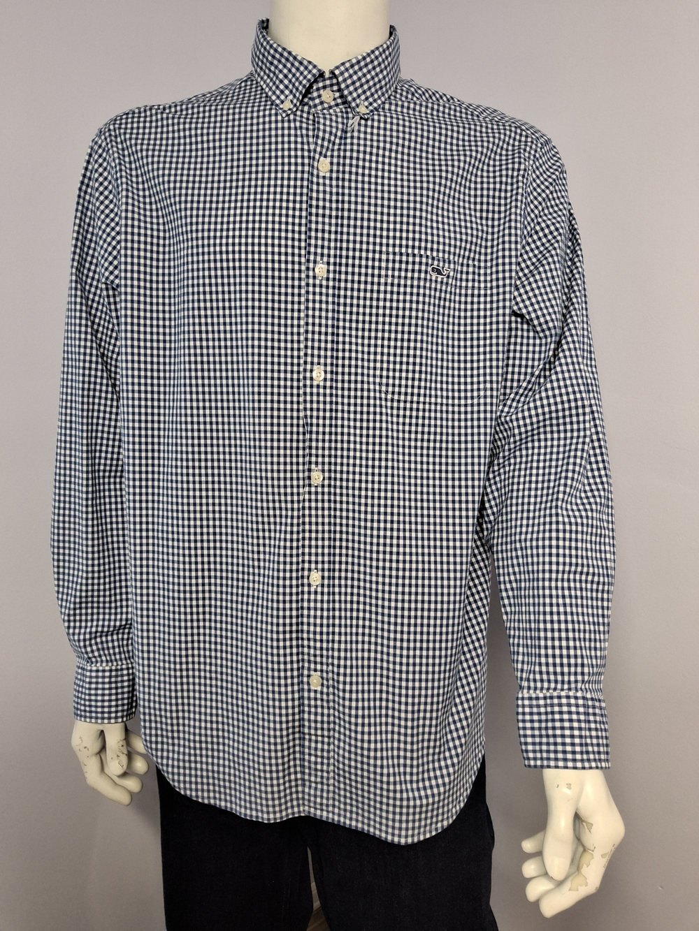 Vineyard Vines Men's Blue White Check Woven Button-Down Classic Fit Stretch XL